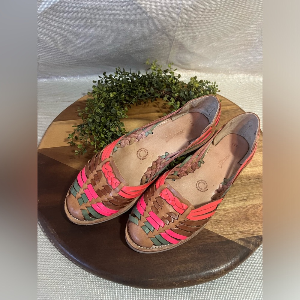 Coral teal Artisanal Leather Huarache - Picture 4 of 7